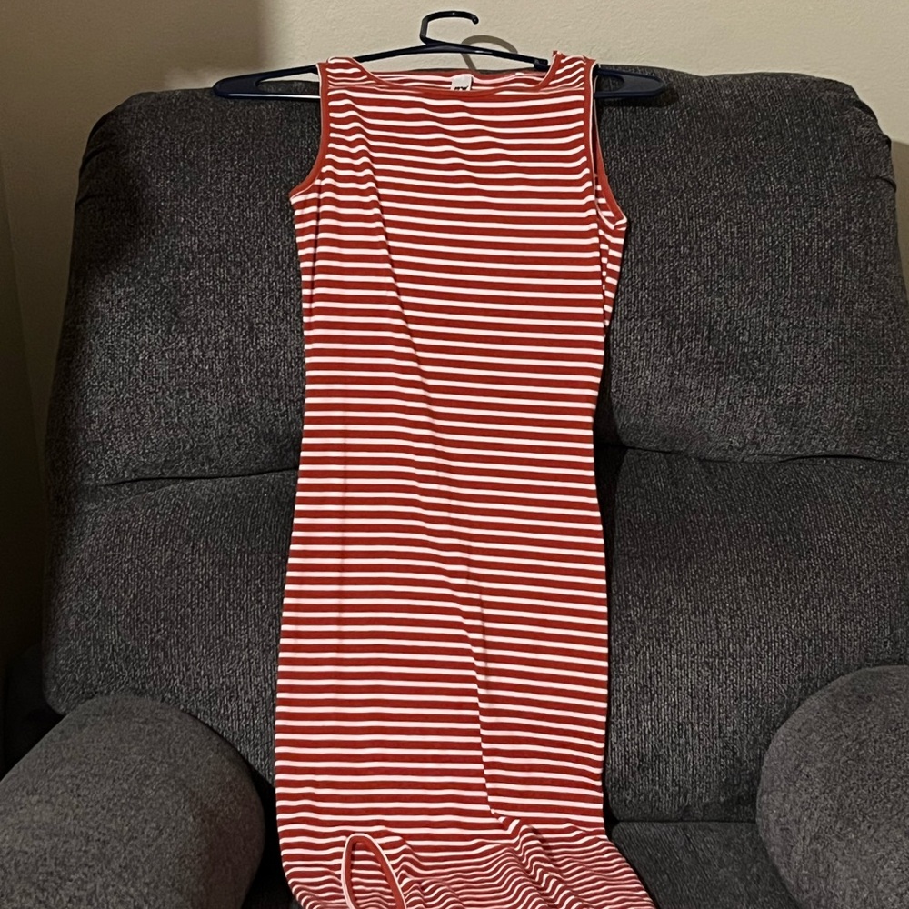 Red and White Striped Sleeveless Dress